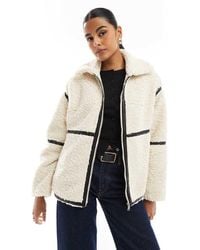 ONLY - Giacca Teddy Color Crema Con Finiture A Contrasto - Lyst