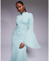ASOS - Long Sleeve High Neck Maxi Dress With Ruffle Godets And Flute Sleeves - Lyst