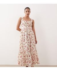 New Look - Midi Cami-Jurk Met Korset En Fijne Print - Lyst