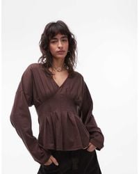 ASOS - V Neck Cinched Peplum Hem Long Sleeve Top - Lyst