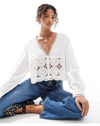 ONLY - Pointelle Details Cropped Blouse - Lyst