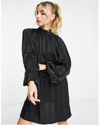 Lola May Satin Stripe Mini Dress With Back Cutout - Black