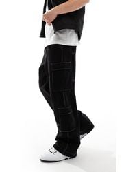 Bershka - Pantaloni Cargo Neri Con Cuciture A Contrasto - Lyst