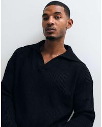 ASOS - Oversized Knitted Extreme Open Collar Polo Jumper - Lyst