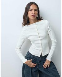 ASOS - Ribbed Boat Neck Long Sleeve Button Down Top - Lyst