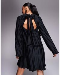ASOS - Plisse Wide Sleeve Mini Dress With Back Bow Detail - Lyst