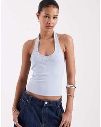 Motel - Amita Button Ribbed Knit Halter Top - Lyst