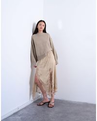 TOPSHOP - Satin And Lace Mix Hanky Hem Midi Skirt - Lyst