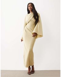ASOS - Draped Long Sleeve Cross Front High Neck Satin Maxi Dress - Lyst