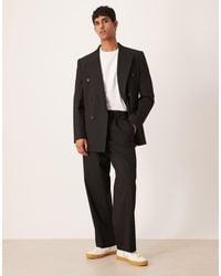 ASOS - Pantaloni Da Abito A Fondo Ampio Neri Con Motivo Gessato Metallizzato - Lyst