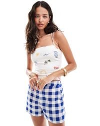Abercrombie & Fitch - Top Van Linnenmix Met Vierkante Hals En Picknickprint - Lyst
