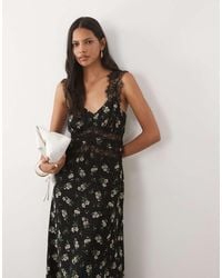 New Look - Lace Detail Floral Midi Dress - Lyst