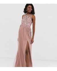 Maya Maternity Embellished Dobby Mesh Maxi Dress - Purple