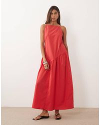 ASOS - Poplin Slash Neck Dropped Waist Maxi Dress - Lyst