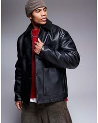 ASOS - Faux Leather Oversized Borg Lined Worker Jacket - Lyst
