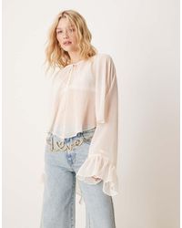 ASOS - Chiffon Boho Volume Hem Gathered Blouse - Lyst