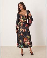 Hope & Ivy - Button Front Midi Day Dress With Open Back - Lyst