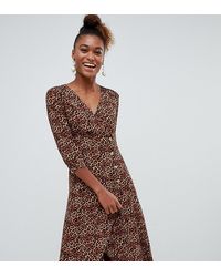 Monki Leopard Print Wrap Dress With Buttons - Brown
