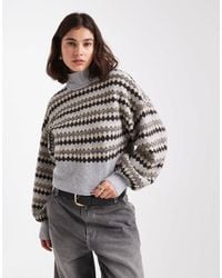 Vero Moda - – strickpullover mit hohem ausschnitt, blousonärmeln und rautenmustern - Lyst