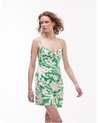 TOPSHOP - Printed Linen Strappy Mini Dress - Lyst