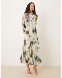 ASOS - Long Sleeve Wrap Over Top Dress With Godet Full Skirt And Low Back - Lyst
