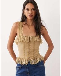 Miss Selfridge - Button Through Cami Corset Top With Lace - Lyst