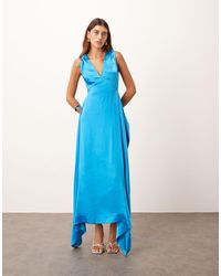 ARRANGE - Satin Square Cut Maxi Dress With Twist Shoulder - Lyst