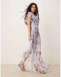ASOS - Vestito Al Polpaccio Con Scollo Ad Anello Taglio Sbieco E Peplo Asimmetrico Con Stampa A Fiori - Lyst