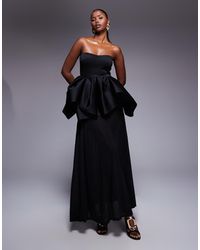 ASOS - Vestido Largo Con Escote Palabra De Honor Y Falda Traslúcida De Tejido Efecto Neopreno Premium De - Lyst