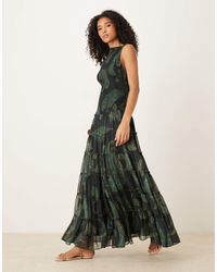 ASOS - Shirred Slash Neck Maxi Dress - Lyst