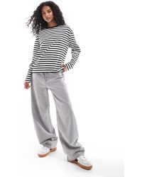 Pull&Bear - Long Sleeve Oversized T-shirt With Stripe Detail - Lyst