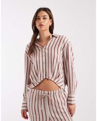 ONLY - Cropped Gestreept Overhemd Van Linnenmix - Lyst