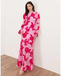 Maya - Floral Applique Long Sleeve Mesh Maxi Dress - Lyst