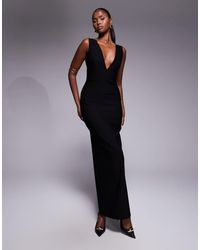 Vesper - Bengaline V Neck Plunge Maxi Dress - Lyst