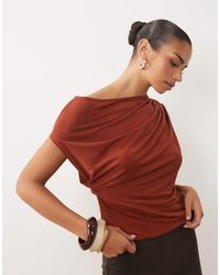 ASOS - Asymmetric Ruched Cape Sleeve Top - Lyst
