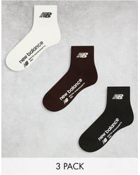 New Balance - Confezione da 3 paia di calzini corti nero, marrone e bianco con logo lineare - Lyst