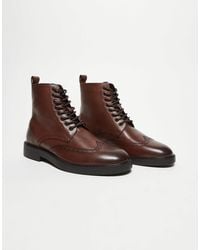 ASOS - – schnürstiefel aus braunem leder mit budapester-details - Lyst