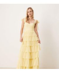 LACE & BEADS - Bridesmaid Bow Shoulder Tulle Maxi Dress - Lyst