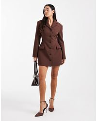ASOS - Robe blazer courte cintrée à la taille - marron chocolat - Lyst