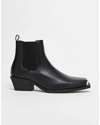 ASOS - Bottines chelsea style western en imitation cuir à talon cubain et bout renforcé - argenté - Lyst