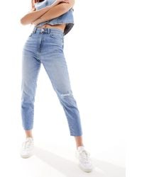 ONLY - Emily - Distressed Jeans Met Rechte Pijpen En Hoge Taille - Lyst
