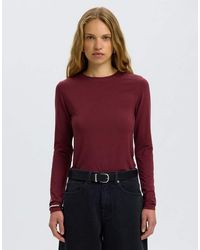 SELECTED - Manja Leather Slim Fit Crew Neck Long Sleeve Stretch Top - Lyst
