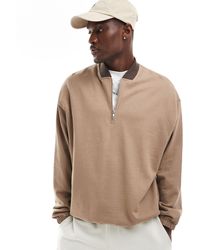 ASOS - Oversized Half Zip Sweatshirt With Contrast Collar - Lyst
