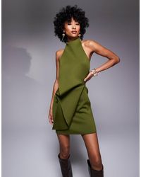 ASOS - Vestido Corto Verde Con Cuello Halter Y Detalle Plegado En La Parte Trasera De Tejido Efecto Neopreno De - Lyst