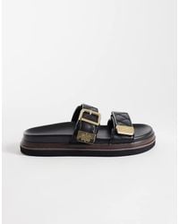 River Island - Quilted Double Strap Footbed Sandals - Lyst