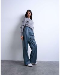 TOPSHOP - Faux Leather Wide Leg Sweatpants With Pinseam Detail - Lyst