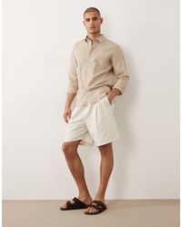 SELECTED - Chemise à manches longues en lin mélangé - beige - Lyst