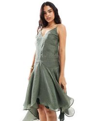 ASOS - Midi Cami-Swingjurk Van Organza Met V-Hals En Ongelijke Zoom - Lyst