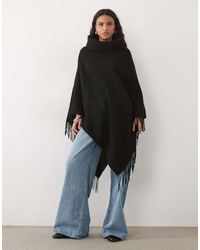 Vero Moda - Roll Neck Knitted Poncho With Fringing Detail - Lyst