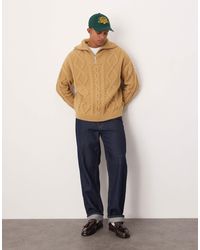 ASOS - Oversized Heavyweight Knitted Wool Mix Cable Quarter Zip Jumper - Lyst